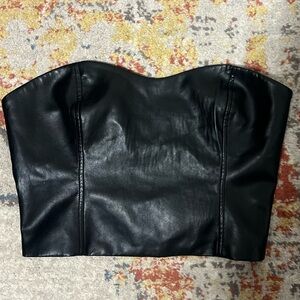 Babaton Black Leather Crop Top